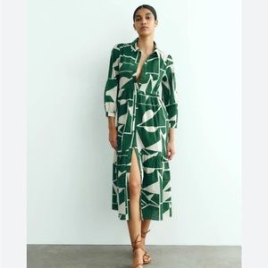 Zara Green print button down dress